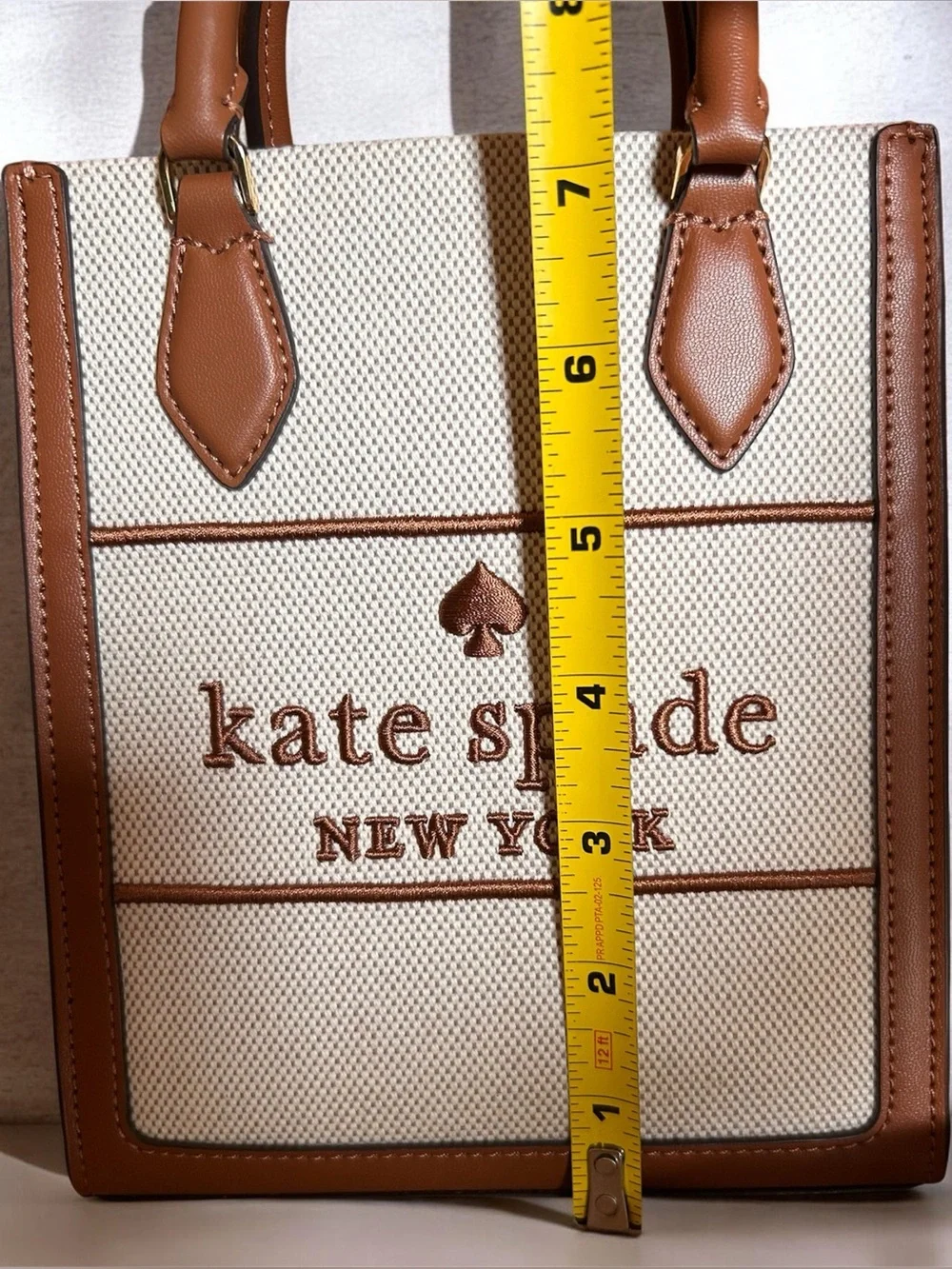 Kate Spade New York Canvas Mini Tote Crossbody with Brown Leather Trim NWT